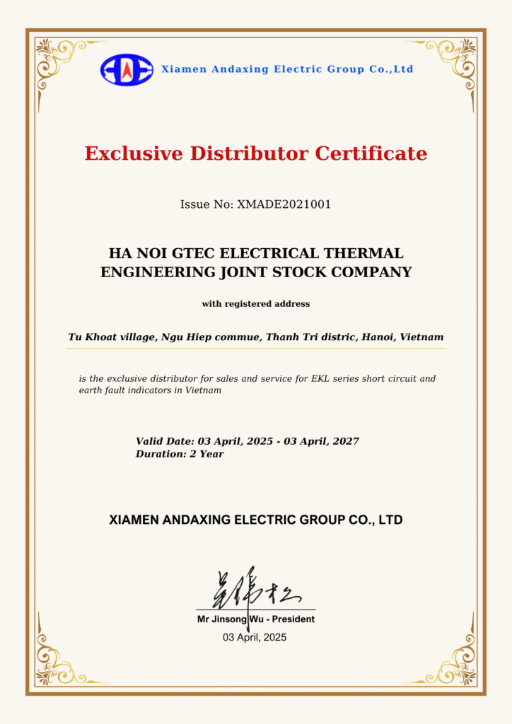 Chứng nhận độc quyền phân phối bộ báo sự cố hãng Andaxing